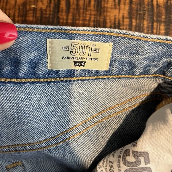 Levi's Blue Patchwork Straight Leg Jeans - Picture 6 of 11